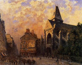 Frank Boggs : Scene of a Street in front of the Church of Saint-Medard